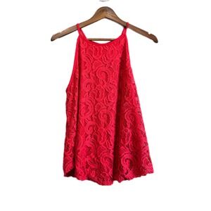 Lace Halter Tank Top Women Red Excellent Boho Spaghetti Strap Camisole Size L